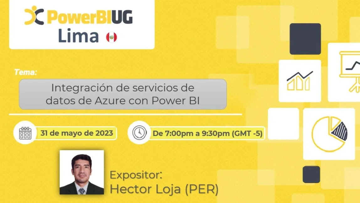 Portada de Power BI UG Lima | Webcast mayo | Integración de datos de Azure con Power BI