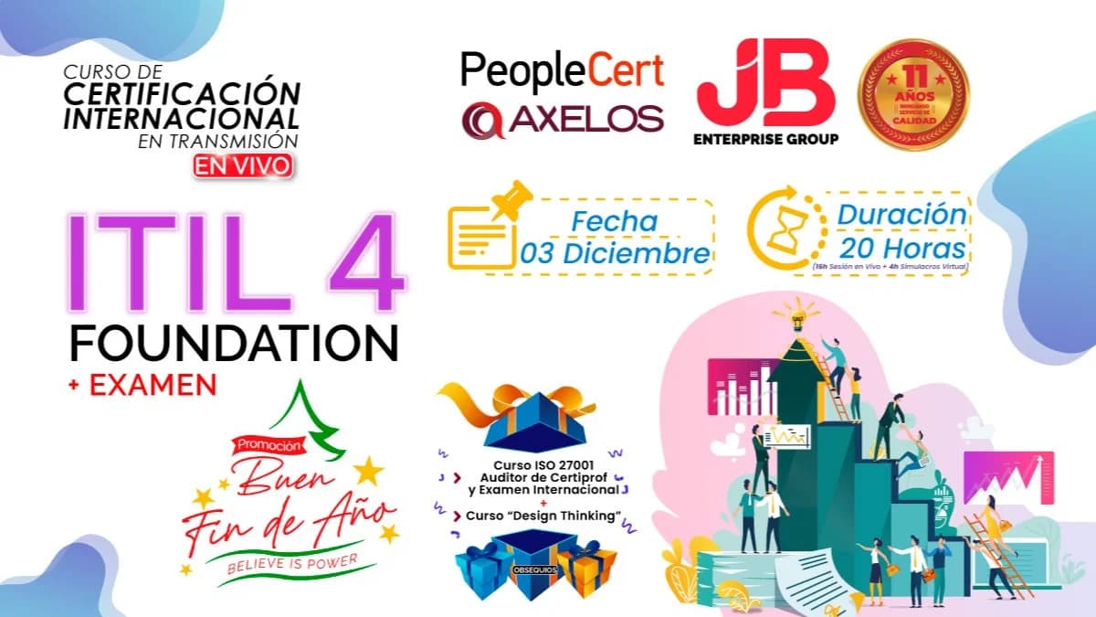 Portada de Buen Fin de Año: ITIL4 FOUNDATION "Preparación+Examen Internacional"