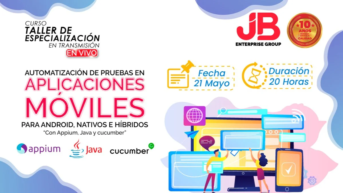 Portada de Curso Taller: Automatizacion de Pruebas Aplicaciones Moviles "Con Appium, Java"