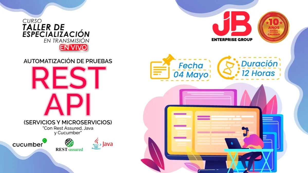 Portada de Curso Taller: “Automatizacion de Pruebas Rest Api "Con Rest Assured, Java "