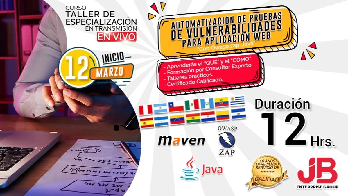Portada de Curso Taller:Automatizacion de Pruebas de Vulnerabilidades"Con owasp zap ,Java"