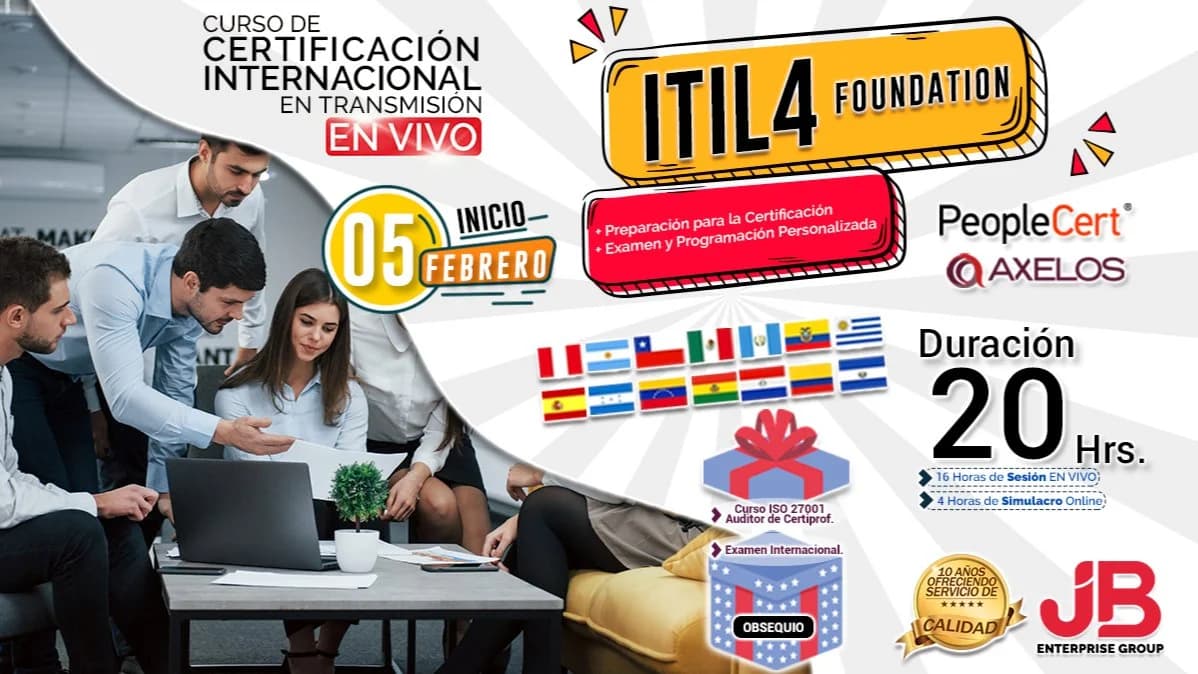Portada de Certificacion: ITIL4 FOUNDATION "Preparación+Examen Internacional"