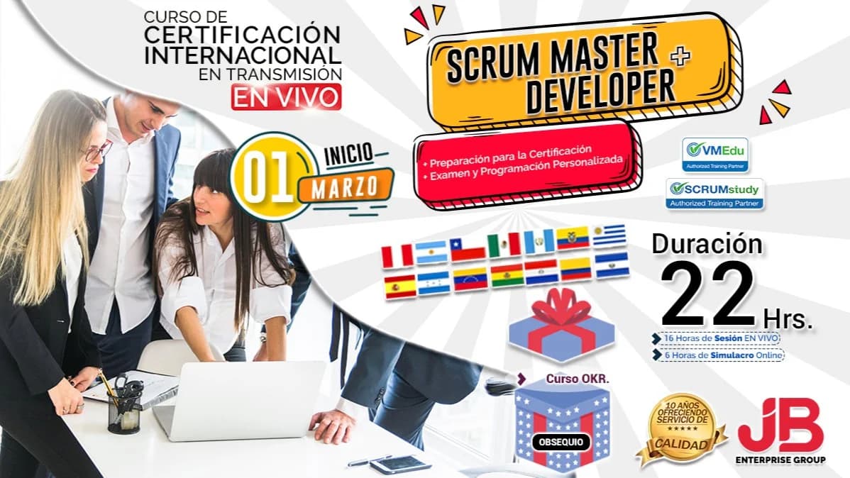 Portada de Certificacion: Scrum Master y Developer "Preparacion y Examen Internacional"