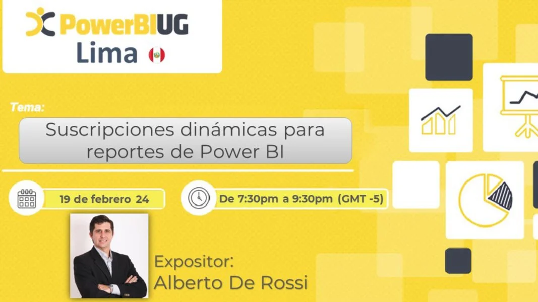 Portada de Power BI UG Lima | Webcast enero | Suscripciones dinámicas para reportes