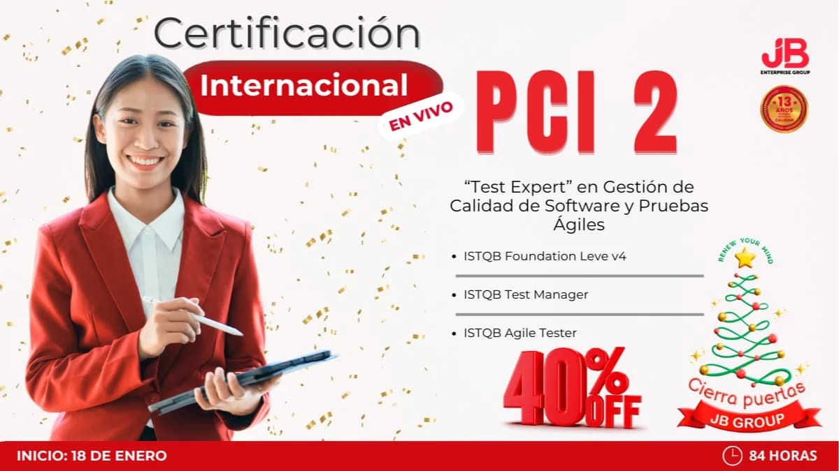 Portada de CIERRA PUERTAS JB GROUP: PCI 2 - “Test Expert” en Gestión de Calidad de Software