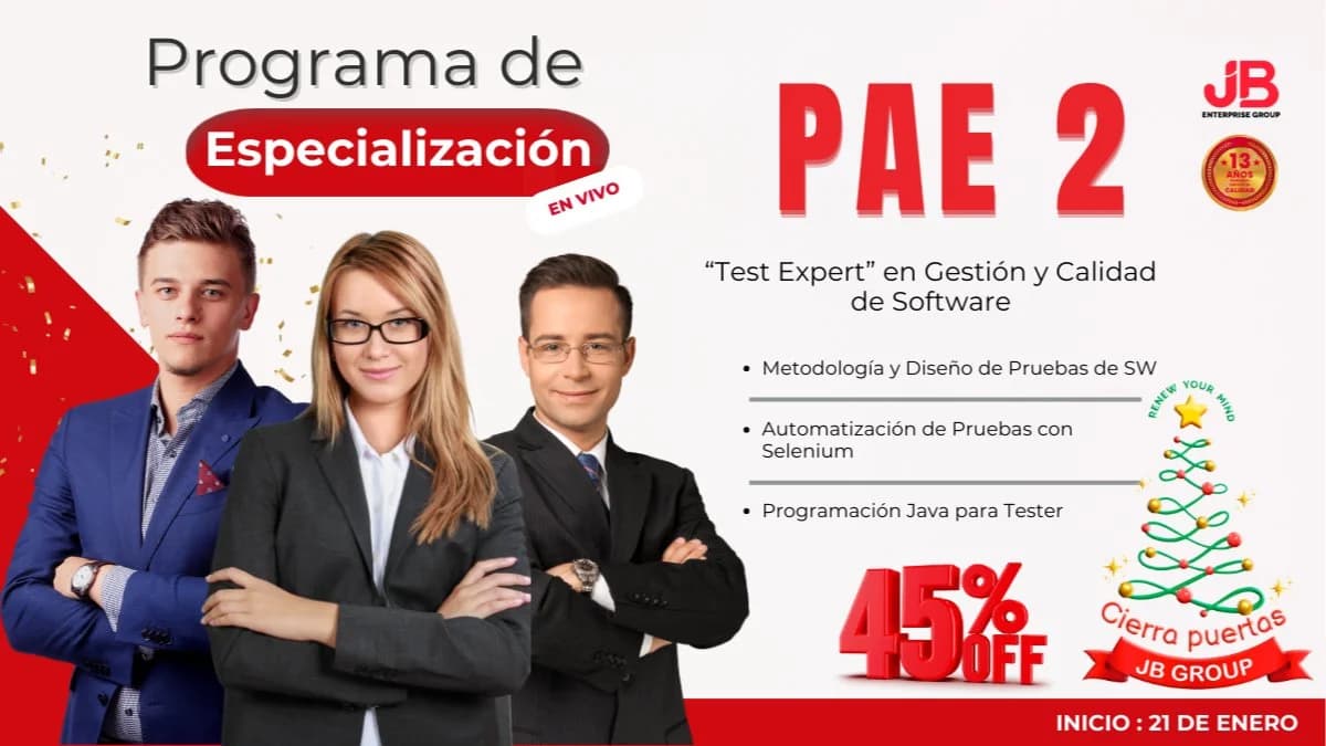 Portada de CIERRA PUERTAS JB GROUP: PAE 2 - “TEST EXPERT” EN GESTIÓN Y CALIDAD DE SOFTWARE