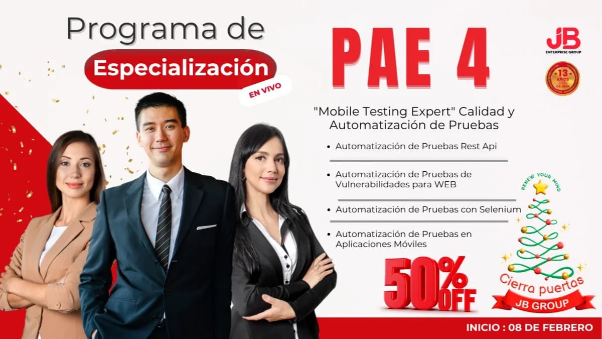 Portada de CIERRA PUERTAS JB GROUP: PAE 4 - MOBILE TESTING EXPERT" CALIDAD Y AUTOMATIZACIÓN