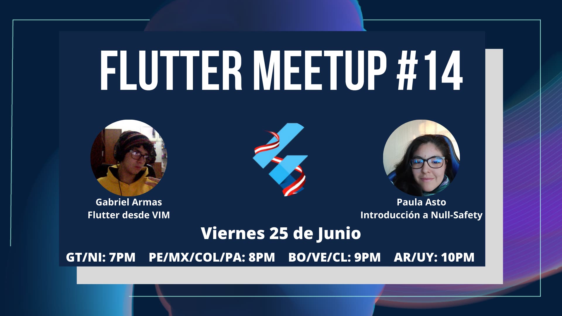 Portada de Meetup Flutter Perú #14 Null-Safety, VIM y más.