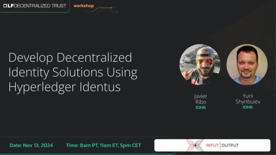 Portada de Develop Decentralized Identity Solutions Using Hyperledger Identus Workshop