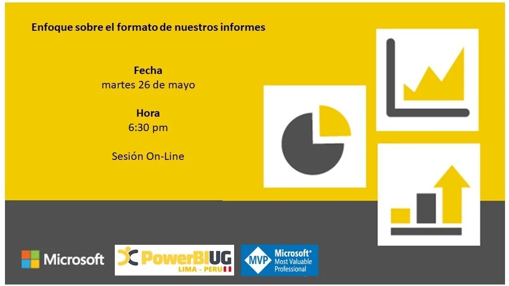 Portada de Power BI UG Lima - Webcasts Mayo - Enfoque sobre el formato de nuestros informes