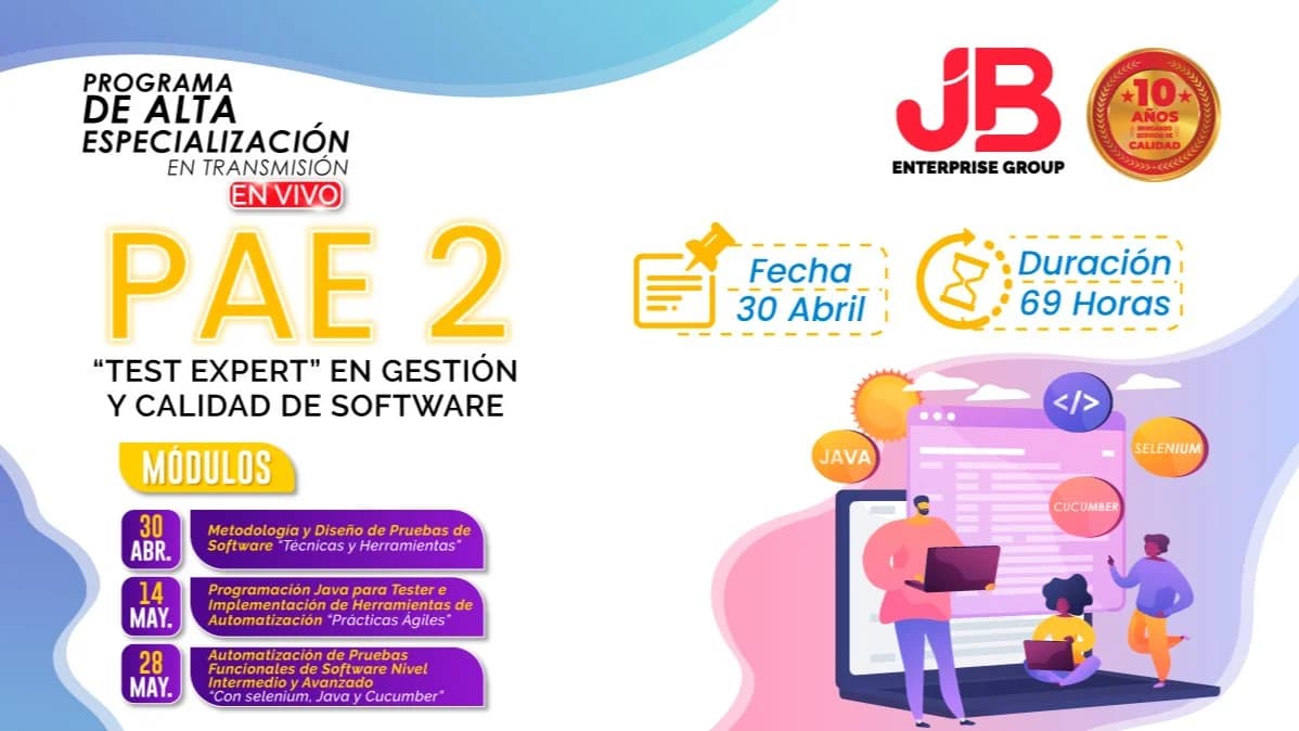 Portada de Programa de Especialización: "Test Expert en Gestión de Calidad de Software"