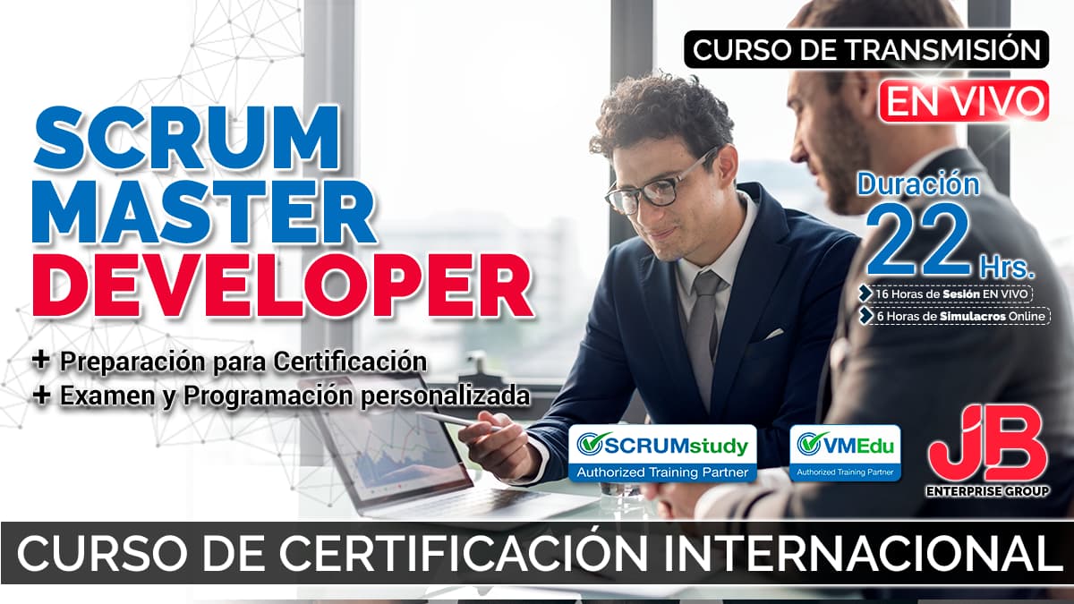 Portada de Curso de Transmisión en Vivo: “SCRUM MASTER Y SCRUM DEVELOPER"