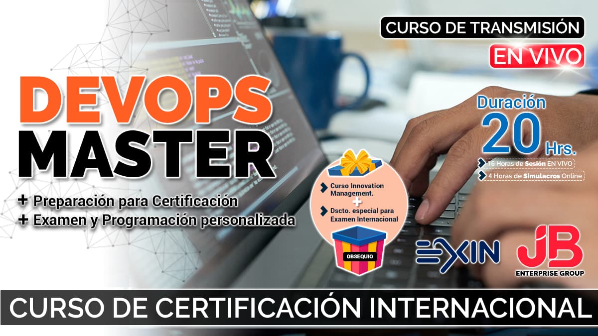Portada de Curso de Transmisión en Vivo: “DEVOPS MASTER"_Preparación+Examen Internacional