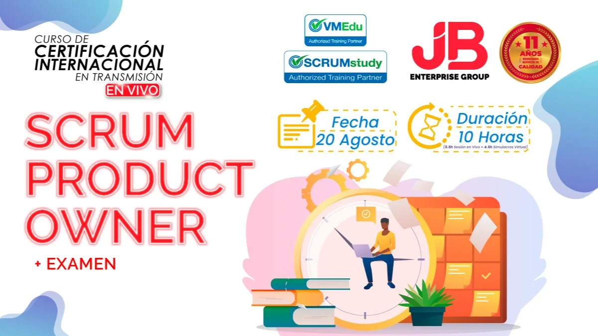 Portada de CURSO EN VIVO: SCRUM PRODUCT OWNER: "Preparacion + Examen Internacional"