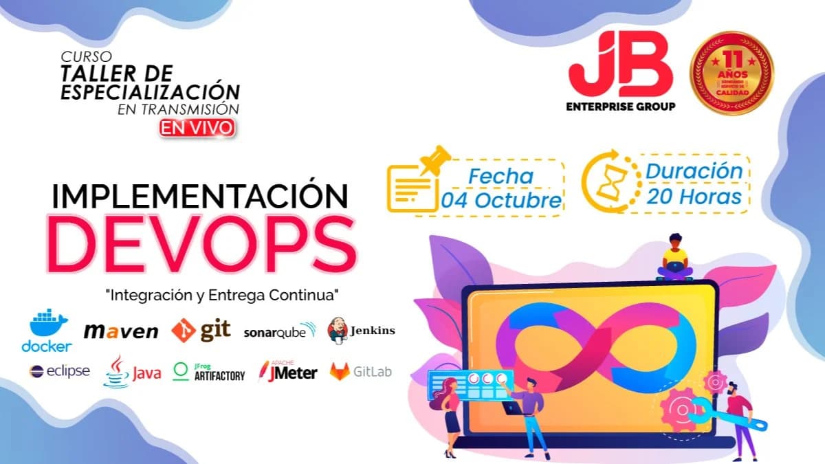 Portada de CURSO TALLER:Implementación DevOps "Integración y Entrega Continua"