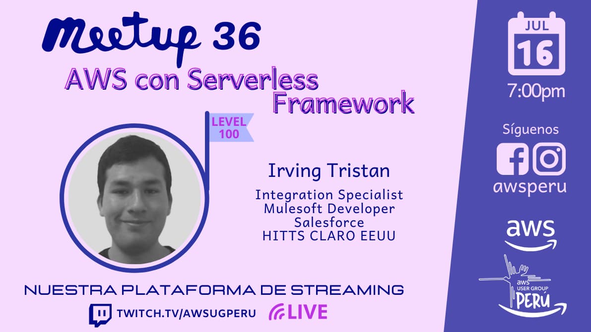 Portada de AWS Meetup #36 - AWS con Serverless Framework