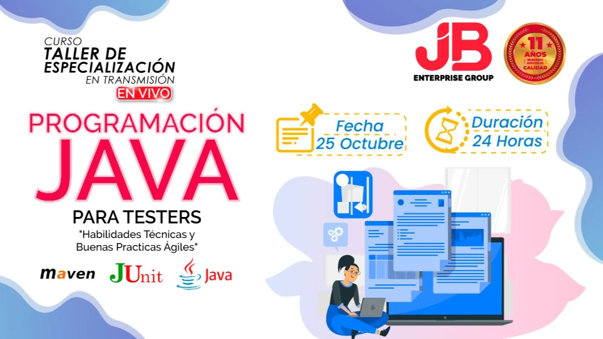 Portada de CURSO EN VIVO:Programación Java para Testers e Implementación de Herr. de Automa