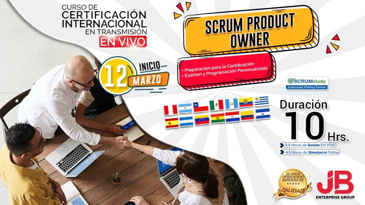 Portada de Certificacion: SCRUM PRODUCT OWNER: "Preparacion + Examen Internacional"