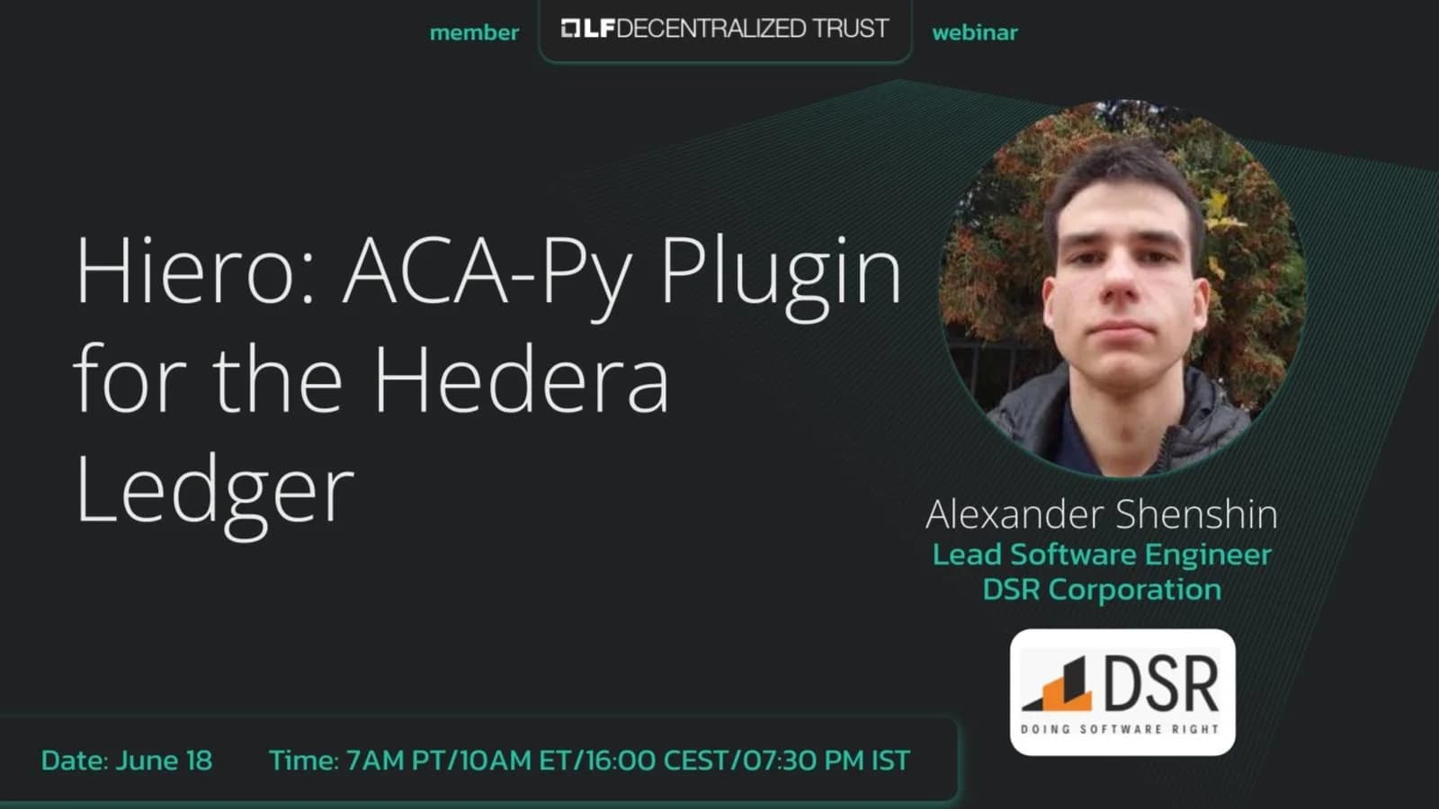 Portada de LFDT webinar with DSR: Hiero - ACA-Py Plugin for the Hedera Ledger