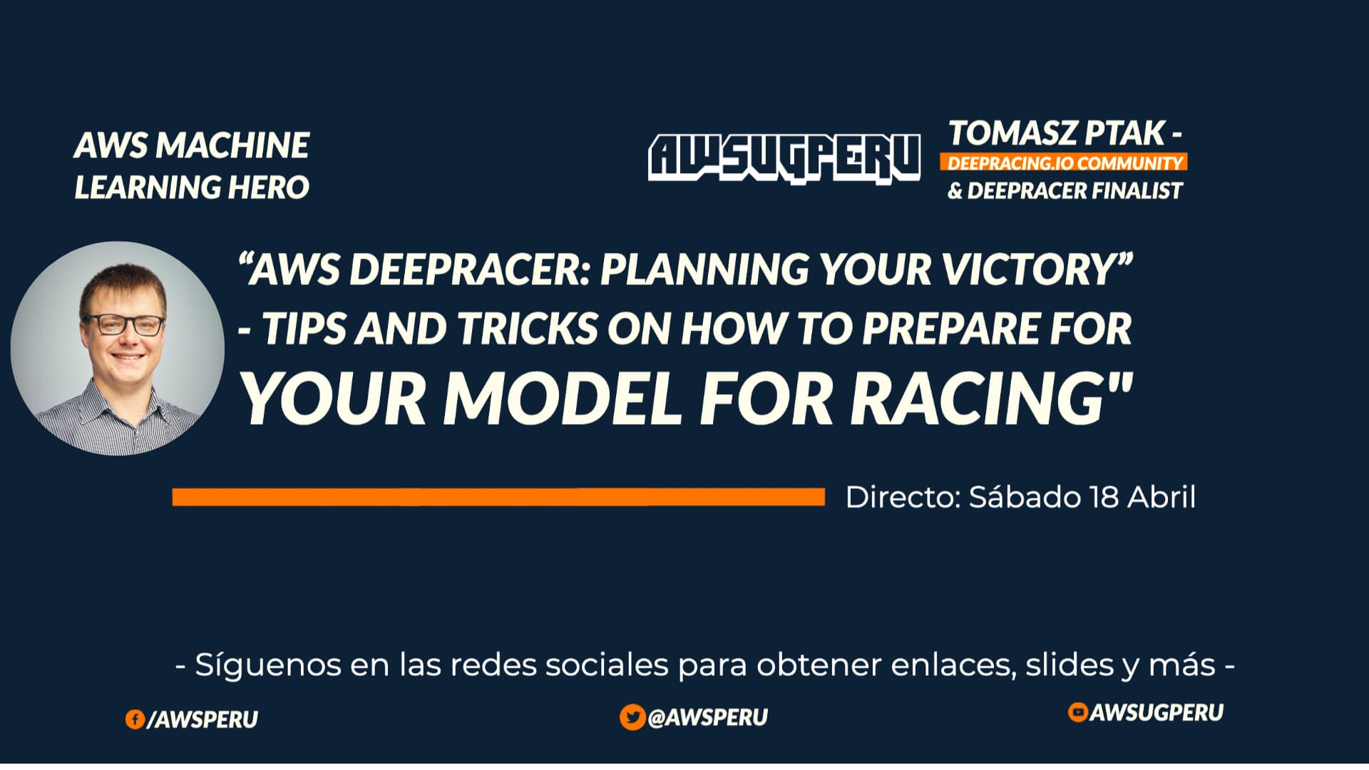 Portada de DeepRacer League Peru Meetup #2 with Tomasz Ptak from UK