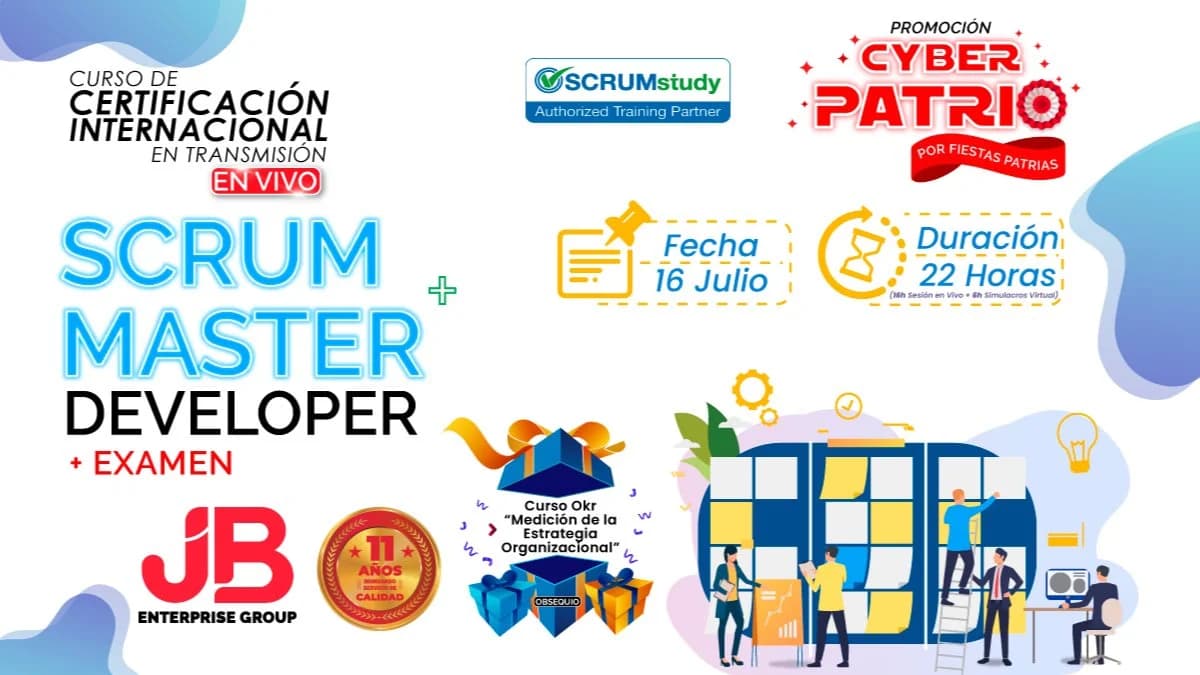 Portada de PROMO CYBER PATRIO:Scrum Master y Developer Preparacion y Examen Internacional"