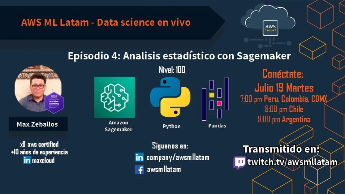 Portada de Data Science en vivio - Episodio 4: Analisis estadístico con Sagemaker