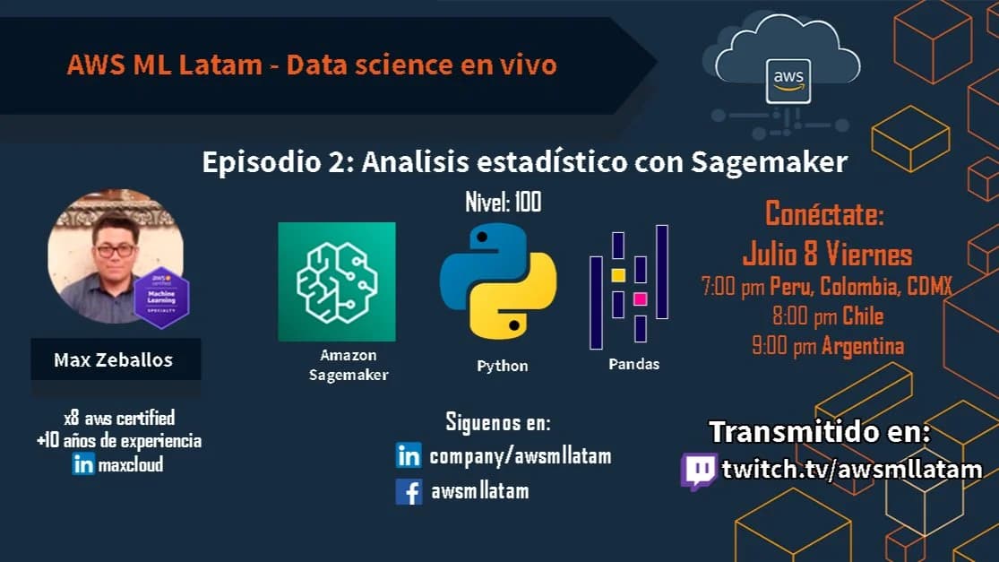 Portada de Data Science en vivio - Episodio 2: Analisis estadístico con Sagemaker