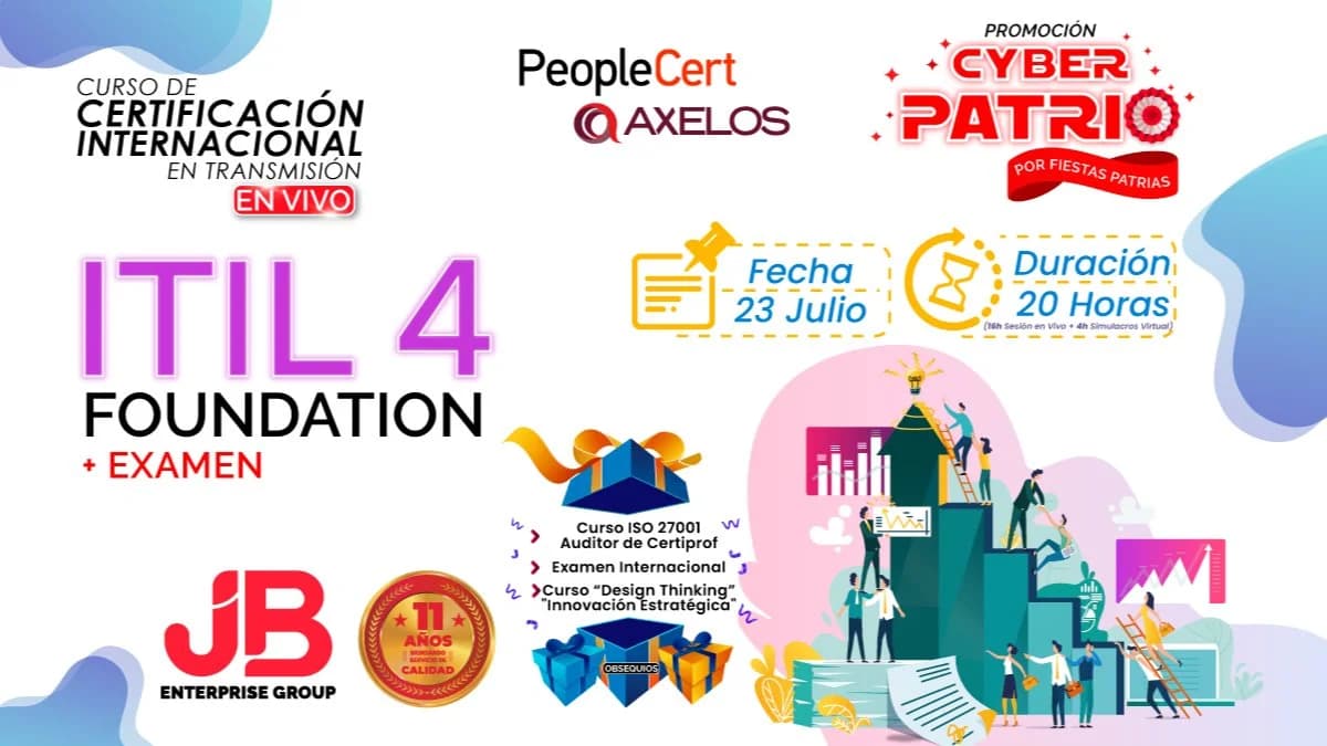 Portada de PROMO CYBER PATRIO: ITIL4 FOUNDATION "Preparación+Examen Internacional"