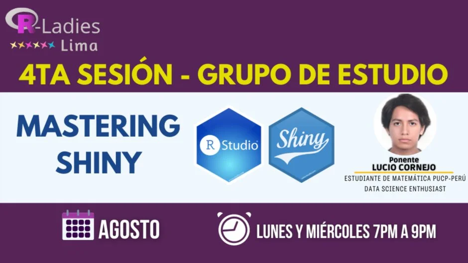 Portada de Grupo de estudio: "Mastering Shiny"- Sesión 4