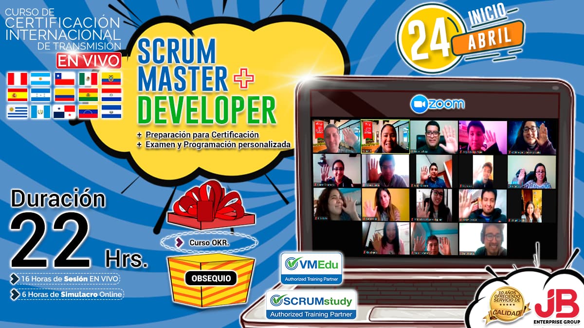 Portada de Curso de Certificacion: "Scrum Master, Scrum Developer y Scrum Product Owner"