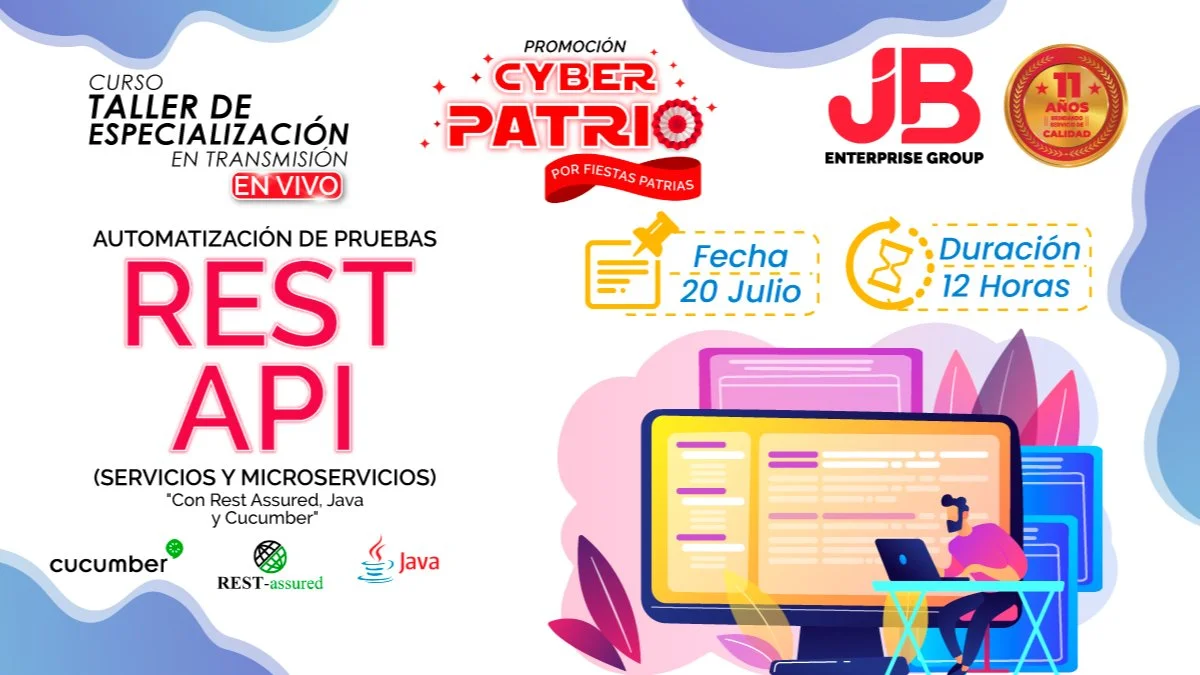 Portada de PROMO CYBER PATRIO:“Automatizacion de Pruebas Rest Api "Con Rest Assured, Java "
